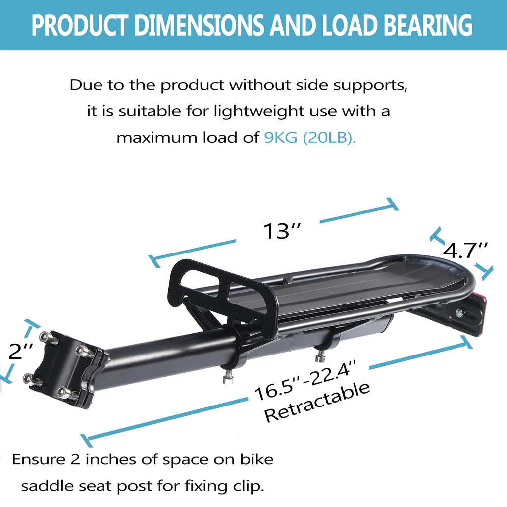 Rear Bike Rack,Bike Cargo Rack,Aluminum Alloy,Large Size Reflective,Retractable,Universal