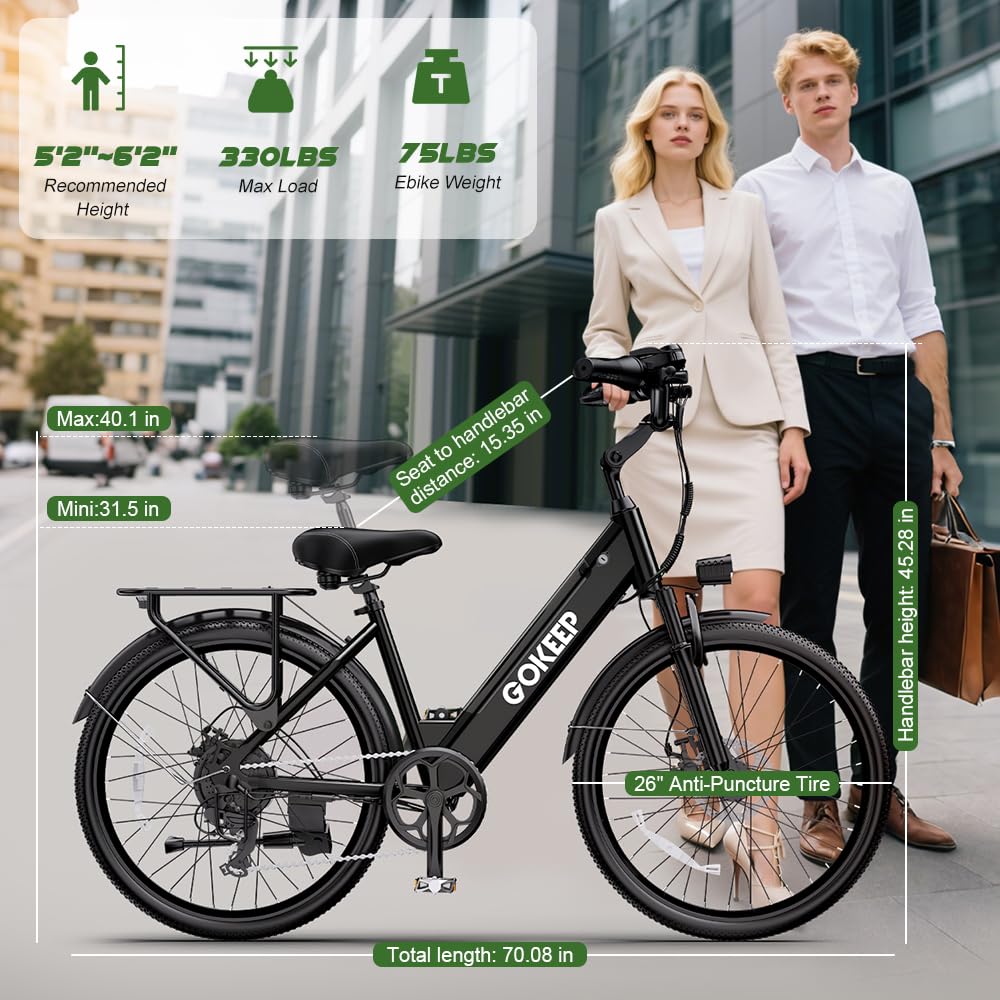 Peak 1000W Electric Bike for Adults, 75 Miles PAS Range, 48V 10.4Ah Removable Battery E Bikes, 26" Fat Tire Electric Bicycles, 28 MPH 7-Speed Commuter Ebike, UL2849 Certified, Max 330LBS
