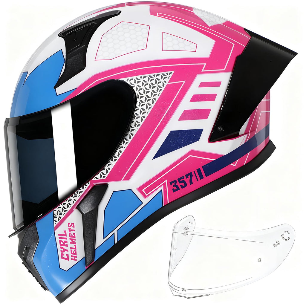 CYRIL Full Face Motorcycle Helmets for Adults Men & Women with Tinted and Clear Visor Meet Dot Approved
