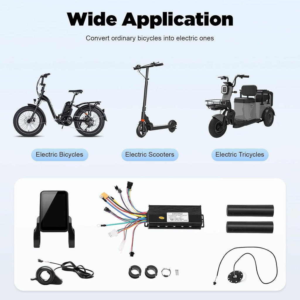 Electric Bicycle Brushless Controller Kit, 36V/48V 750-1200W E-Bike Brushless Controller LCD Display Panel and FOC Sine Wave Controller Set for Electric Bicycles, Tricycles, Scooters