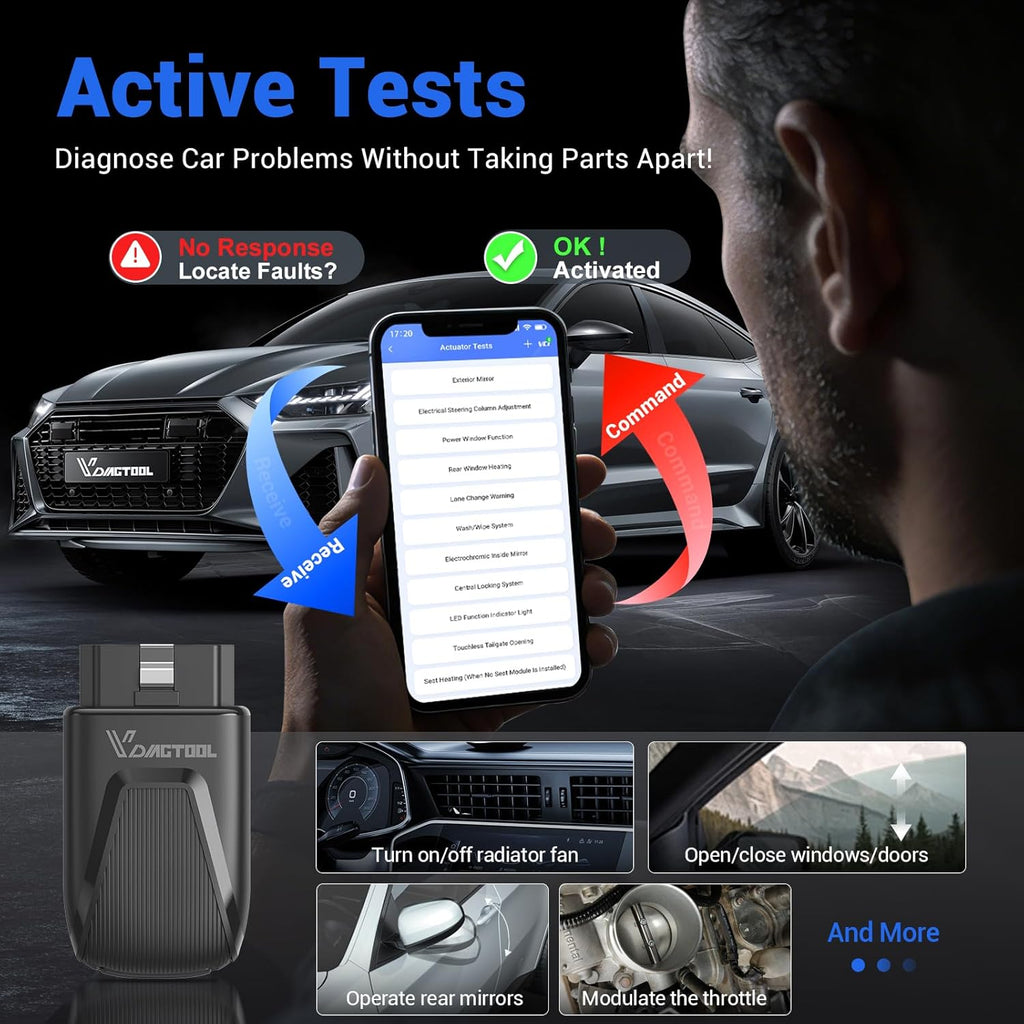 OBD2 Scanner Bluetooth VDIAGTOOL D200, Bidirectional Scan Tool - Lifetime Free Updates, 26 Resets (Upgradeable to 49+), Full System Car Scanner Diagnostic Tool for iOS & Android, FCA AutoAuth & CAN-FD