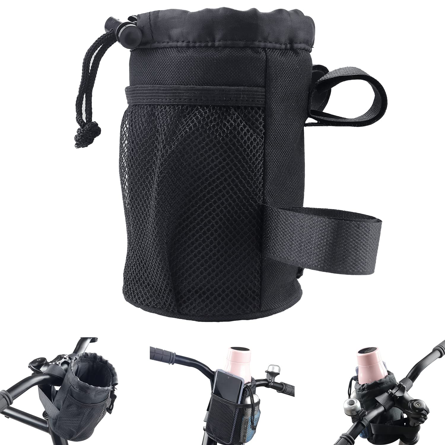 2 Pack Bike Cup Holder Bag Bicycle Handlebar Water Bottle Holder with Mesh Oxford Pocket Phone Drink Cup Holder for Mountain Bikes,Road Bikes,e-Bike,Kids Bikes,Wheelchairs,Cruisers, etc