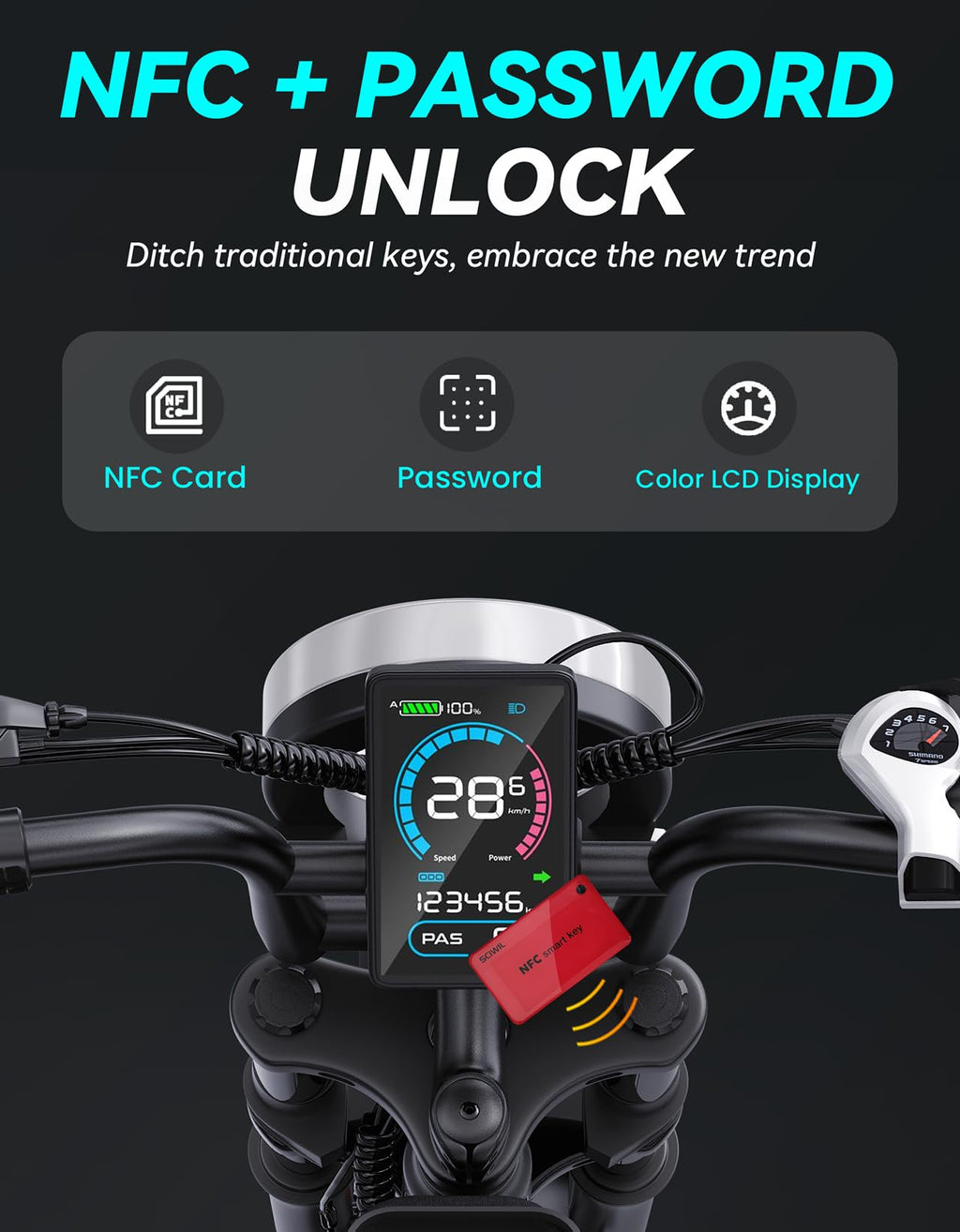 Bicicleta eléctrica DTTZH F6/F6S/F6PRO para adultos con NFC y desbloqueo por contraseña, 4000/2000/1500 W, 50/40/33 MPH, 60 V 30 Ah, 48 V 15/25 Ah, 160-96 km, motocicleta eléctrica todoterreno con neumáticos anchos de 20" 