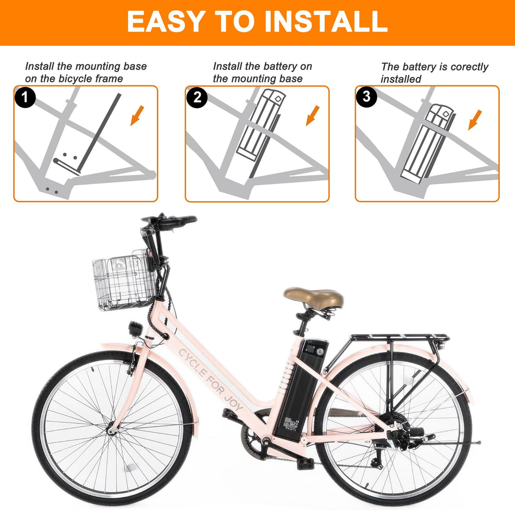 36V 48V E Bike Lithium Battery, Silver Fish Lithium-ion Battery with 30A BMS for 250W/350W/500/750/900/1000W Motors, Safe Lock, Led Indicator Light for Controller (48V 15AH)