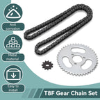 Chain Sprocket Kit, T8F Front and Rear Sprocket Chain Replacement High Power Steel T8F Gear Chain Set for Modified Karts ATVs and Mini Motorcycles