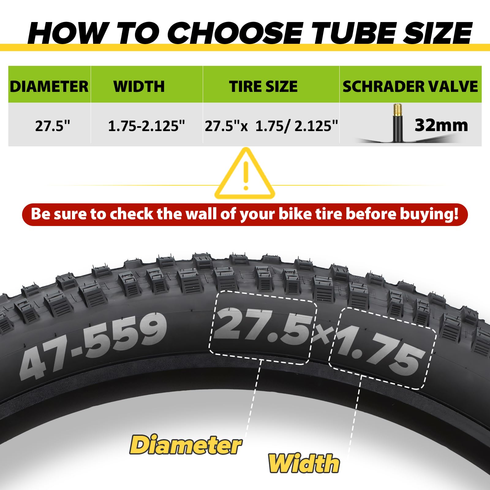2 Pack 12"/14"/16"/18"/ 20"/ 22"/24"/ 26"/27.5"/28"/29" x1.75/1.95/2.10/2.125 Bicycle Tube with 2 Tire Levers, with 32mm AV Schrader Valve, Reliable Inner Tube for Kids/Road/MTB Bike (2 of One Size)