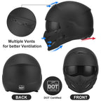Full Face Motorcycle Helmet for Unisex-Adult Dirt Bike ATV Scooter Cruiser 3/4 Face Motocross Helmet Interchangeable Mouth Cover DOT Approved