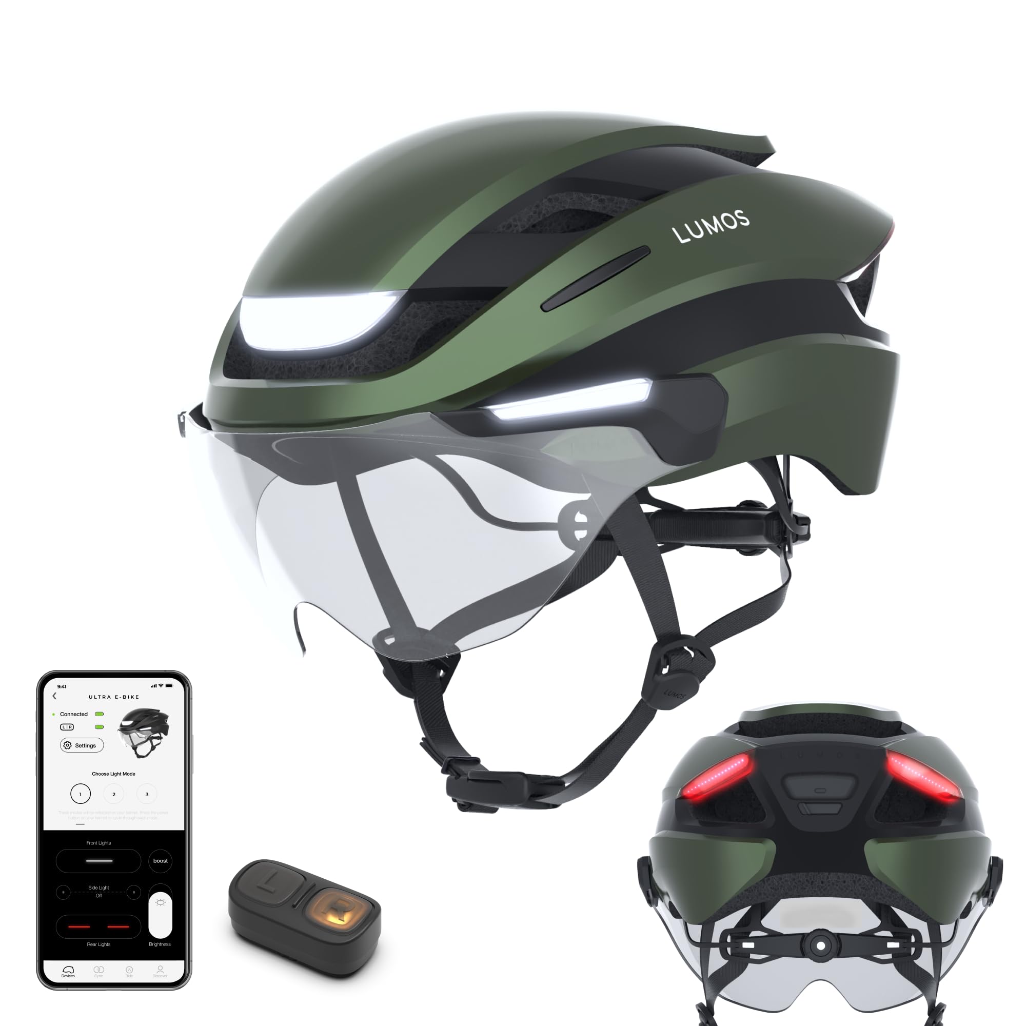 Lumos Ultra E-Bike Smart Helmet | NTA 8776 Certified | Front & Rear LED Lights | Retractable Face Shield | App Controlled | EBike, Scooter, Cycling, Bicycle | Adults, Men Women