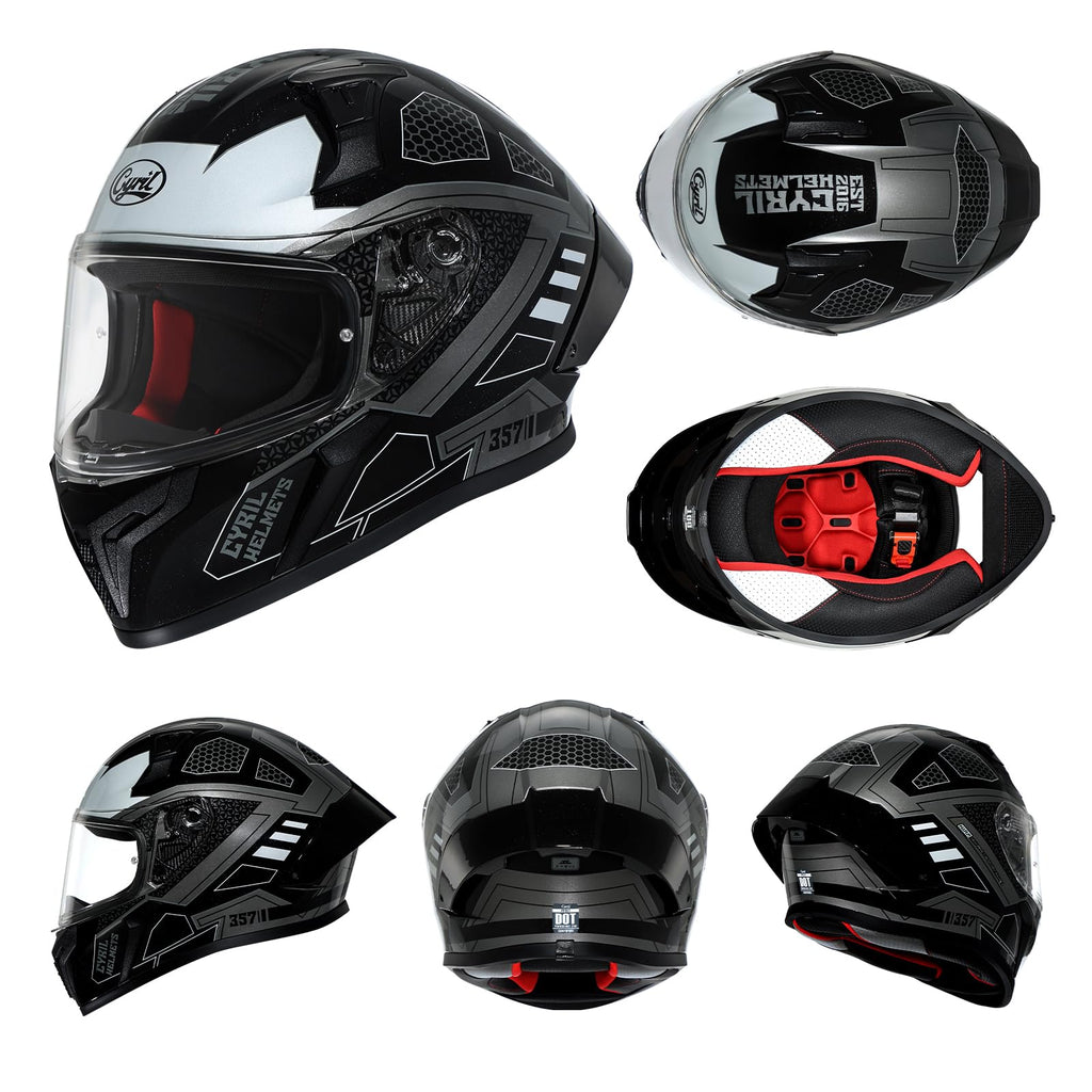 CYRIL Full Face Motorcycle Helmets for Adults Men & Women with Tinted and Clear Visor Meet Dot Approved