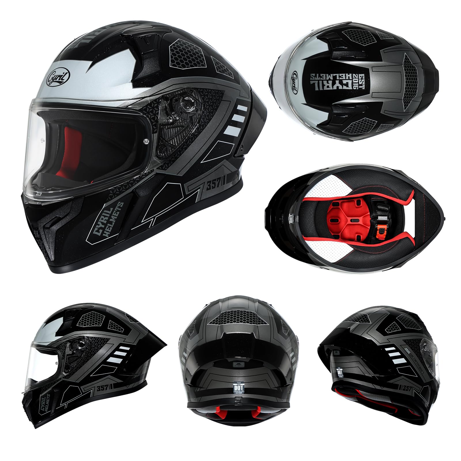 CYRIL Full Face Motorcycle Helmets for Adults Men & Women with Tinted and Clear Visor Meet Dot Approved