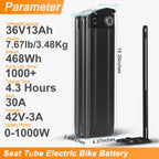 36V 48V E Bike Lithium Battery, Silver Fish Lithium-ion Battery with 30A BMS for 250W/350W/500/750/900/1000W Motors, Safe Lock, Led Indicator Light for Controller (48V 15AH)