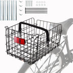 Suwimut Folding Rear Bike Basket, Quickly Release Metal Wire Bicycle Basket Cargo Rack with Strap & Reflective Tail Light for Most Mounted Bike Rack, Adult Women Men Carrying Dogs, Pets, Grocery
