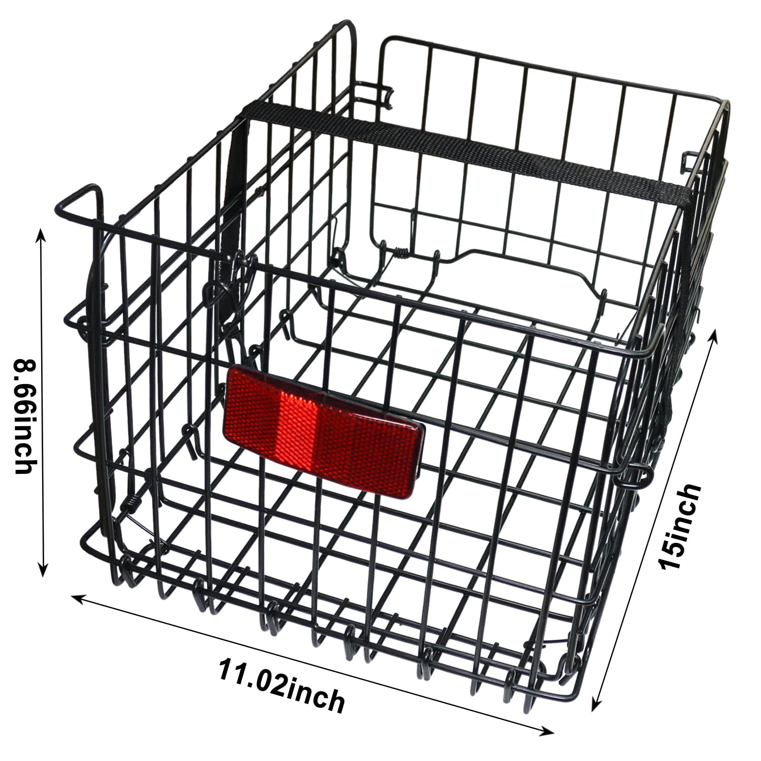 Folding Rear Bike Basket, Huntoshon Quickly Release Metal Bicycle Rack Cargo Basket with Strap & Reflective Tail Light for Most Mounted Bike Rack