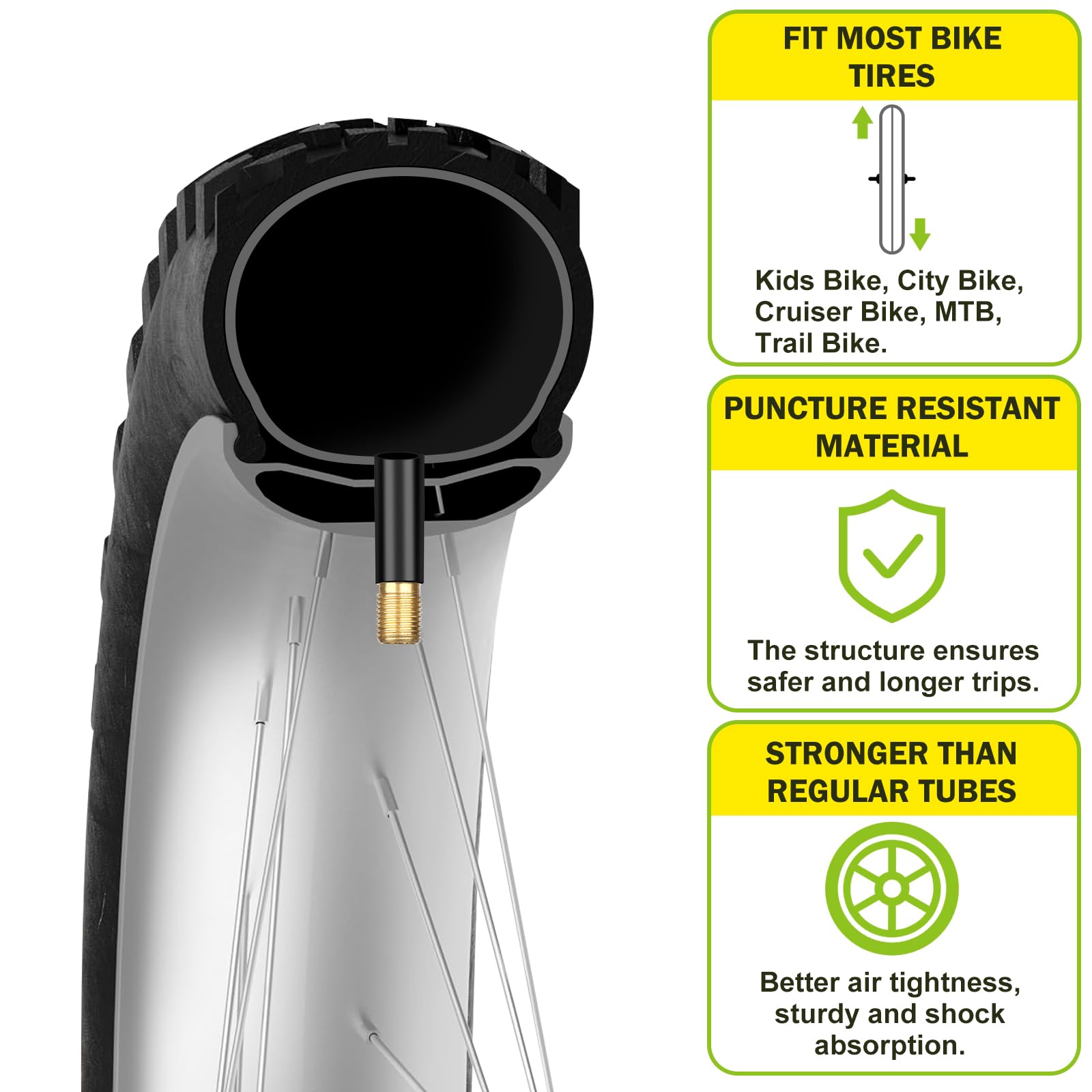 2 Pack 12"/14"/16"/18"/ 20"/ 22"/24"/ 26"/27.5"/28"/29" x1.75/1.95/2.10/2.125 Bicycle Tube with 2 Tire Levers, with 32mm AV Schrader Valve, Reliable Inner Tube for Kids/Road/MTB Bike (2 of One Size)