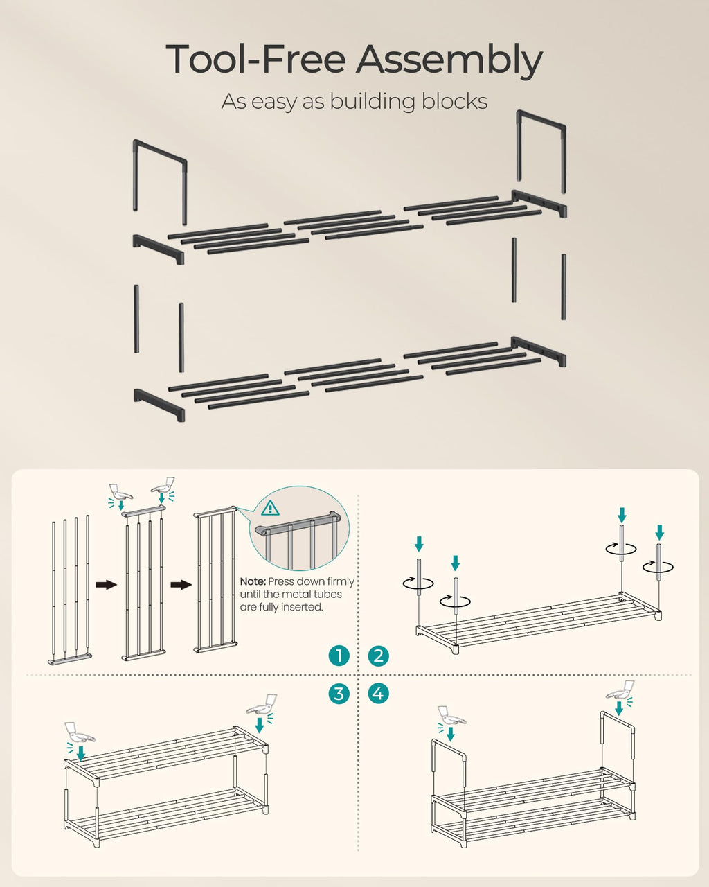 SONGMICS Shoe Rack, 3-Tier Shoe Organizer, Metal Storage Shelf, Upright or Upside Down, for 16-20 Pairs, Stackable, for Entryway, 11.8 x 36.2 x 21.7 Inches, Black ULSA303B02