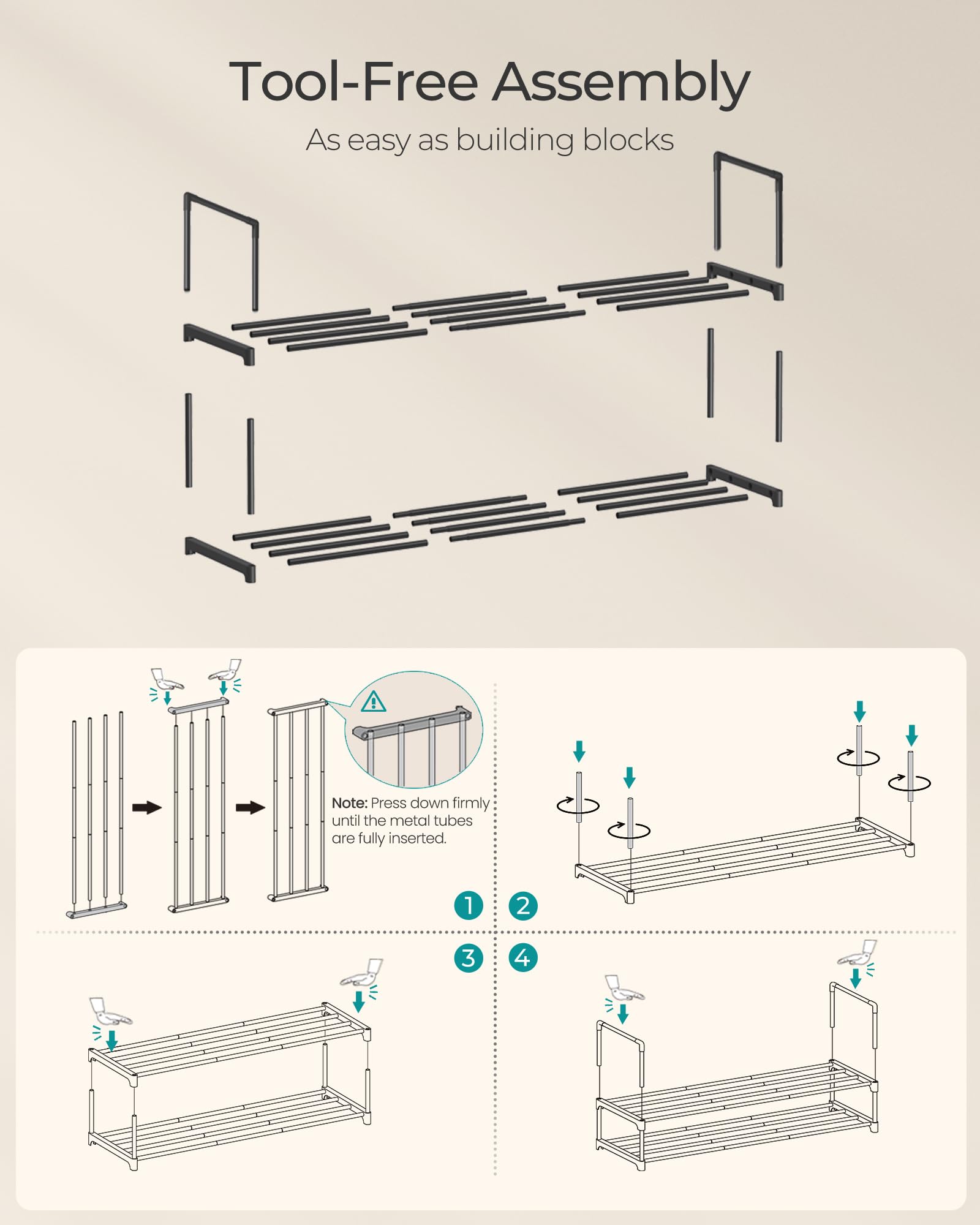 SONGMICS Shoe Rack, 3-Tier Shoe Organizer, Metal Storage Shelf, Upright or Upside Down, for 16-20 Pairs, Stackable, for Entryway, 11.8 x 36.2 x 21.7 Inches, Black ULSA303B02