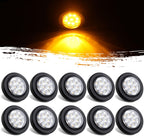 10Pcs 2” Inch Round Led Marker Lights 9 Amber LED Reflectors Clear Lens, 2 Inch Round LED Truck Trailer Clearance Side Marker Lights w/Light Grommets and 2 Prong Trailer Wire Pigtails 12V Waterproof