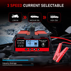 LVYUAN 25Amp Smart Car Battery Charger, 12V/24V Automotive Charger, Lead-Acid Battery, LiFePO4 Battery Maintainer with LCD Display, Trickle Charger, for Lawn Mower, Motorcycle, AGM, STD, Gel, EFB,etc