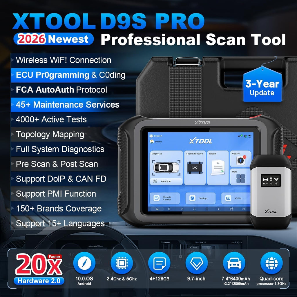 XTOOL Scanner D9S PRO, ECU Pr0gramming/C0ding OBD2 Scanner, Wireless Bidirectional scan Tool, High-End with Topology, 45+ Resets, Full System, PMI, FCA/CAN FD/DoIP, 3-Yr Update