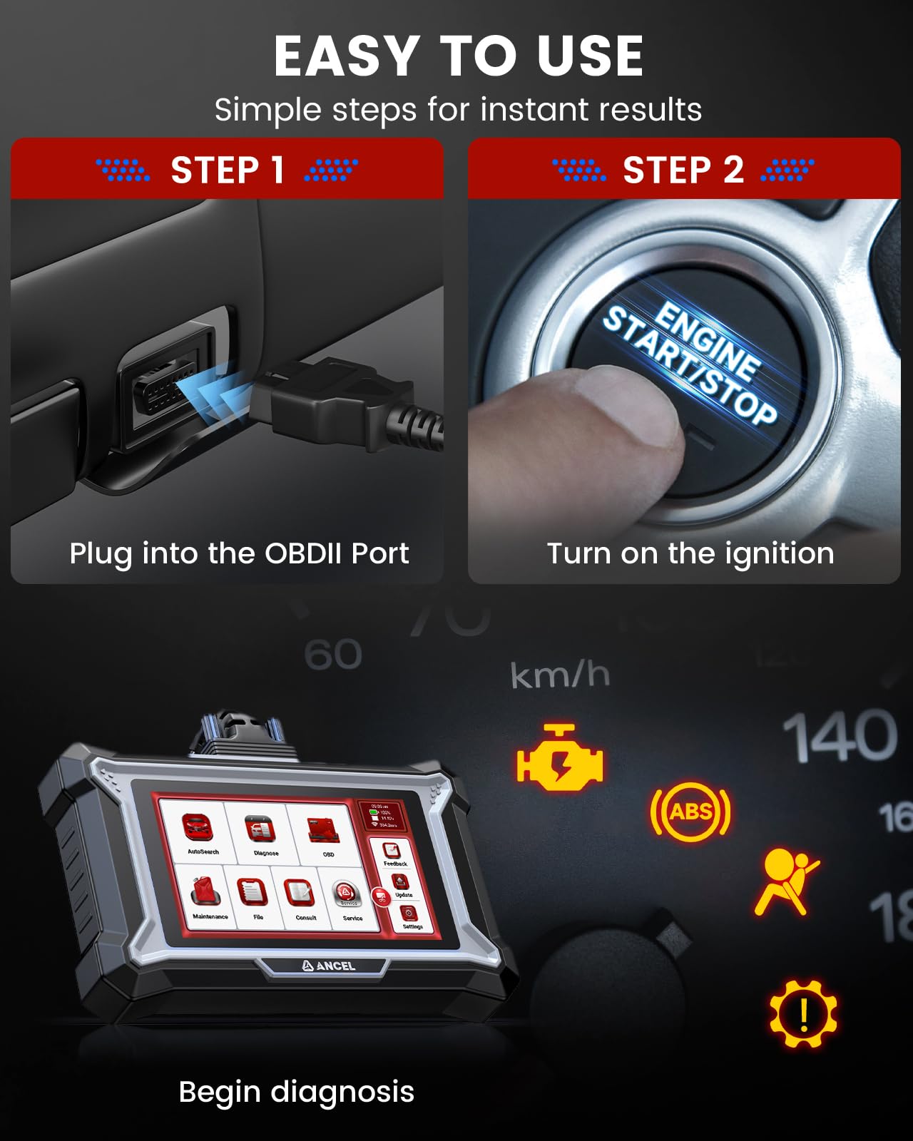 ANCEL DS100 OBD2 Scanner - ABS, SRS, Transmission & Check Engine Code Reader with 7 Reset, Oil/Brake/BMS/SAS/ETS Reset, ABS Auto Bleeding, Gear Learning, Lifetime Free Update, Online Customer Service