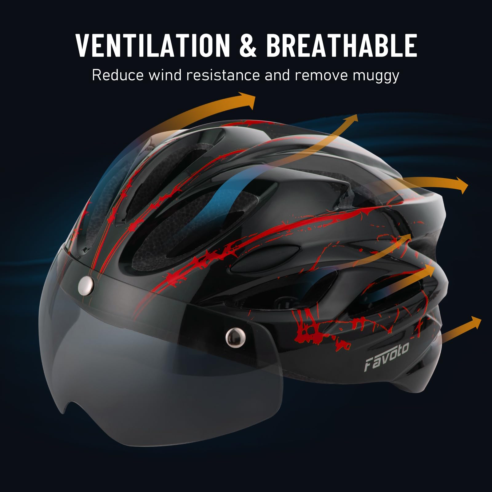 Favoto Bike Helmet Adult - Bicycle Helmet for Men Women Lightweight Cycling Helmets with Led Light Detachable Magnetic Goggles, Breathable Road Bike Mountain Ebike Helmets Adjustable Dial Fit
