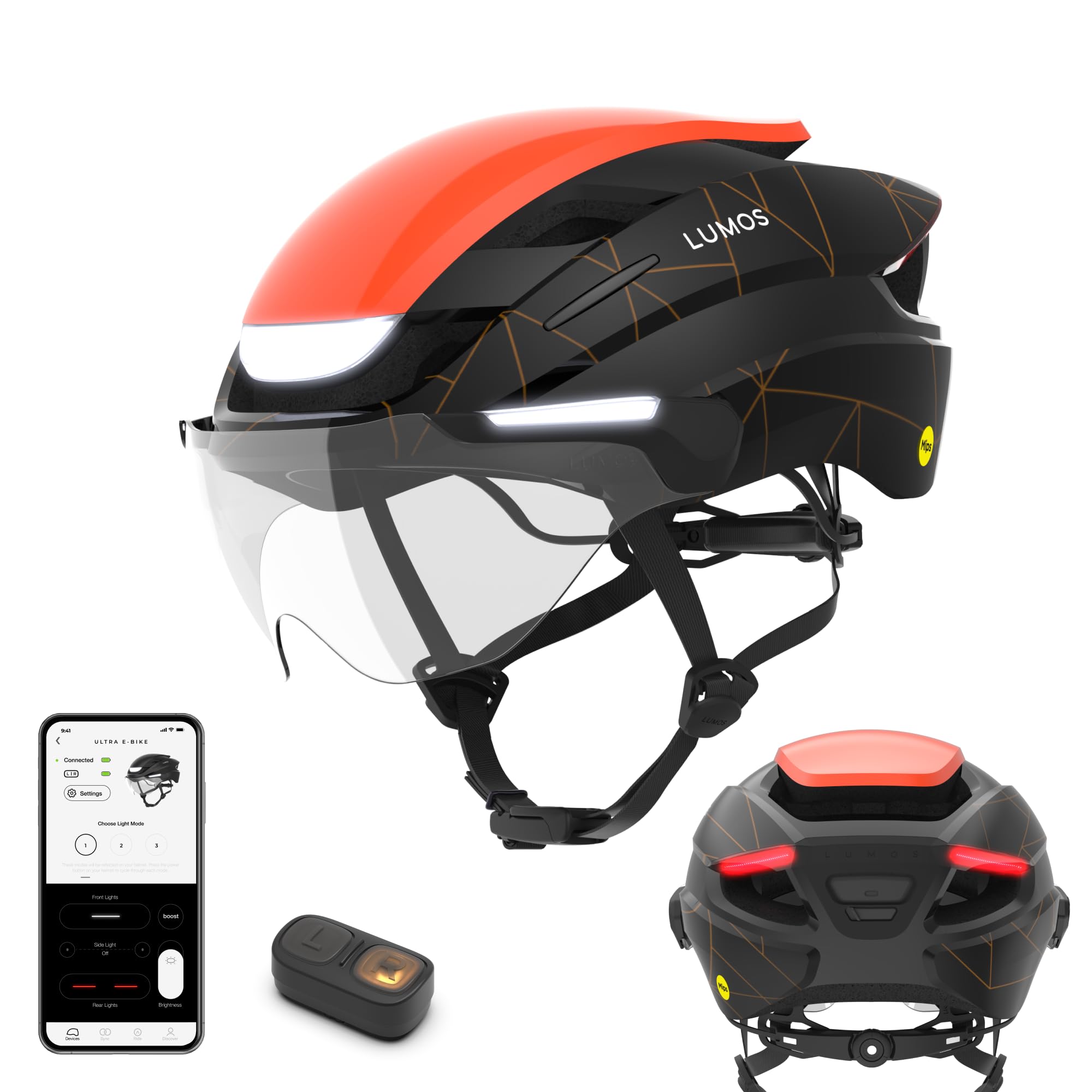 Lumos Ultra E-Bike Smart Helmet | NTA 8776 Certified | Front & Rear LED Lights | Retractable Face Shield | App Controlled | EBike, Scooter, Cycling, Bicycle | Adults, Men Women