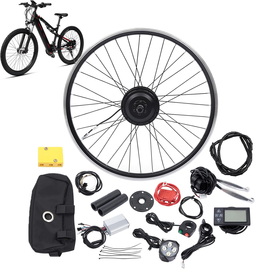 26" Electric Bike Conversion Kit, 350W 36V Front Wheel Motor E Bike Kit Hub Motor Bicycle BLDC Controller with LCD Display Controller PAS Brake Lever for 26 inch Bikes, 5 Speed Adjustable