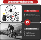 26" Electric Bike Conversion Kit, 350W 36V Front Wheel Motor E Bike Kit Hub Motor Bicycle BLDC Controller with LCD Display Controller PAS Brake Lever for 26 inch Bikes, 5 Speed Adjustable
