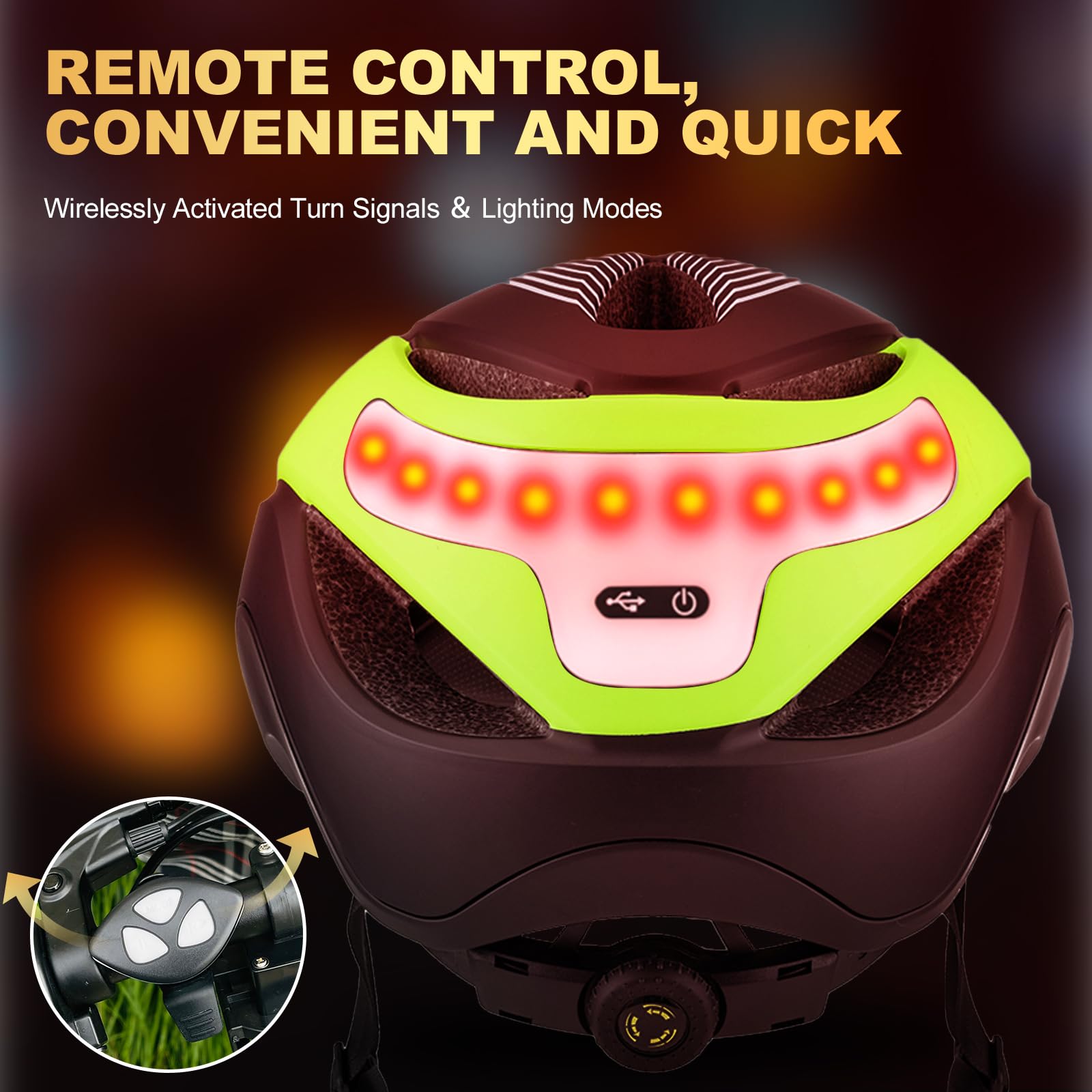 Favoto Bike Helmet with Turn Signals - CPSC Certificated Dual Shell Helmet with Removable Visor & Goggles USB Rechargeable