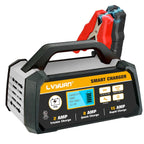 LVYUAN 25Amp Smart Car Battery Charger, 12V/24V Automotive Charger, Lead-Acid Battery, LiFePO4 Battery Maintainer with LCD Display, Trickle Charger, for Lawn Mower, Motorcycle, AGM, STD, Gel, EFB,etc