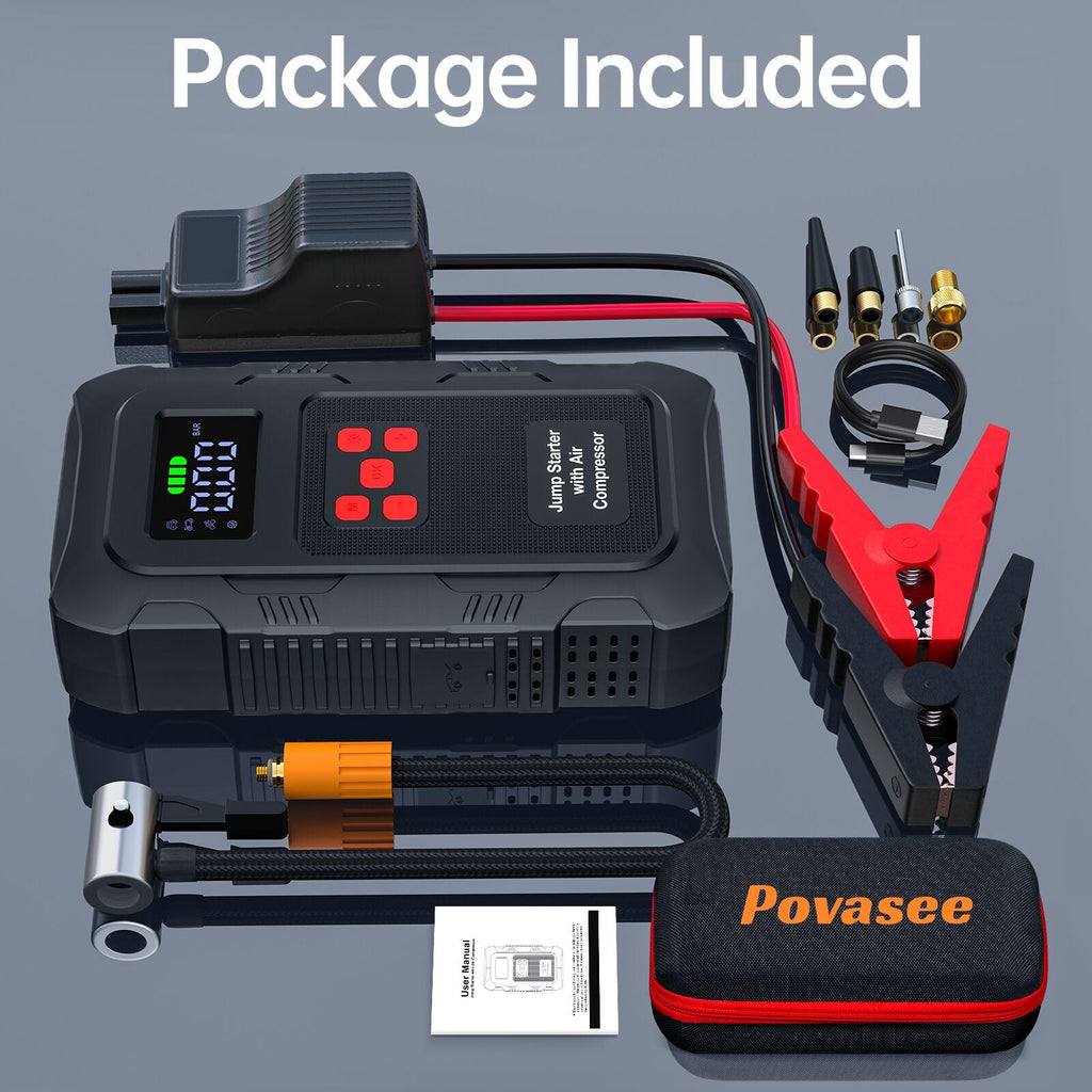 Povasee Jump Starter 5000A Car Jumper Starter, Model A30 12V Jump Box for Car Battery up to 10L Gas or 8L Diesel Engine Battery Jumper Starter Portable with Power Bank/Dual Output/LED Light