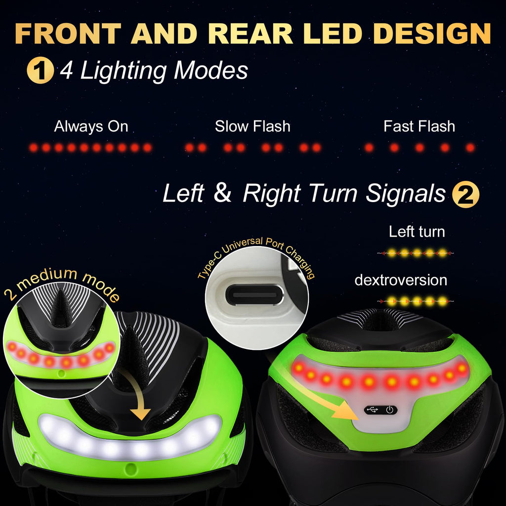 Favoto Bike Helmet with Turn Signals - CPSC Certificated Dual Shell Helmet with Removable Visor & Goggles USB Rechargeable