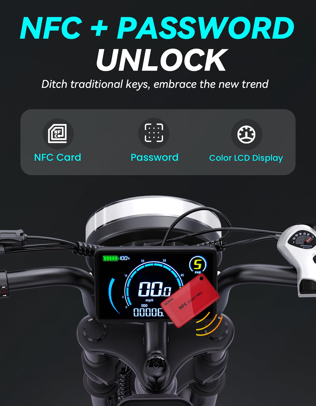 Bicicleta eléctrica DTTZH F6/F6S/F6PRO para adultos con NFC y desbloqueo por contraseña, 4000/2000/1500 W, 50/40/33 MPH, 60 V 30 Ah, 48 V 15/25 Ah, 160-96 km, motocicleta eléctrica todoterreno con neumáticos anchos de 20" 