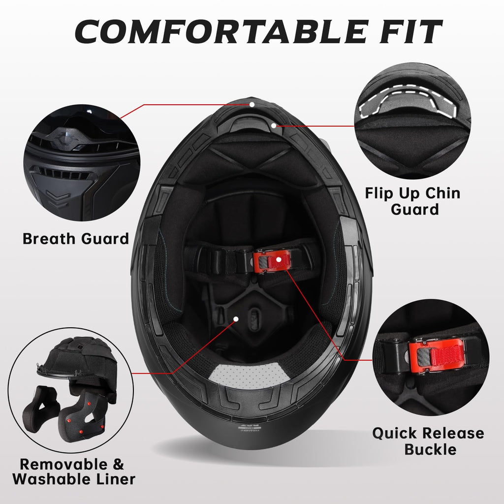 TRIANGLE Modular Motorcycle Helmets for Men Flip Up Full Face Helmet Dual Visor with Internal Sunshield DOT Approved