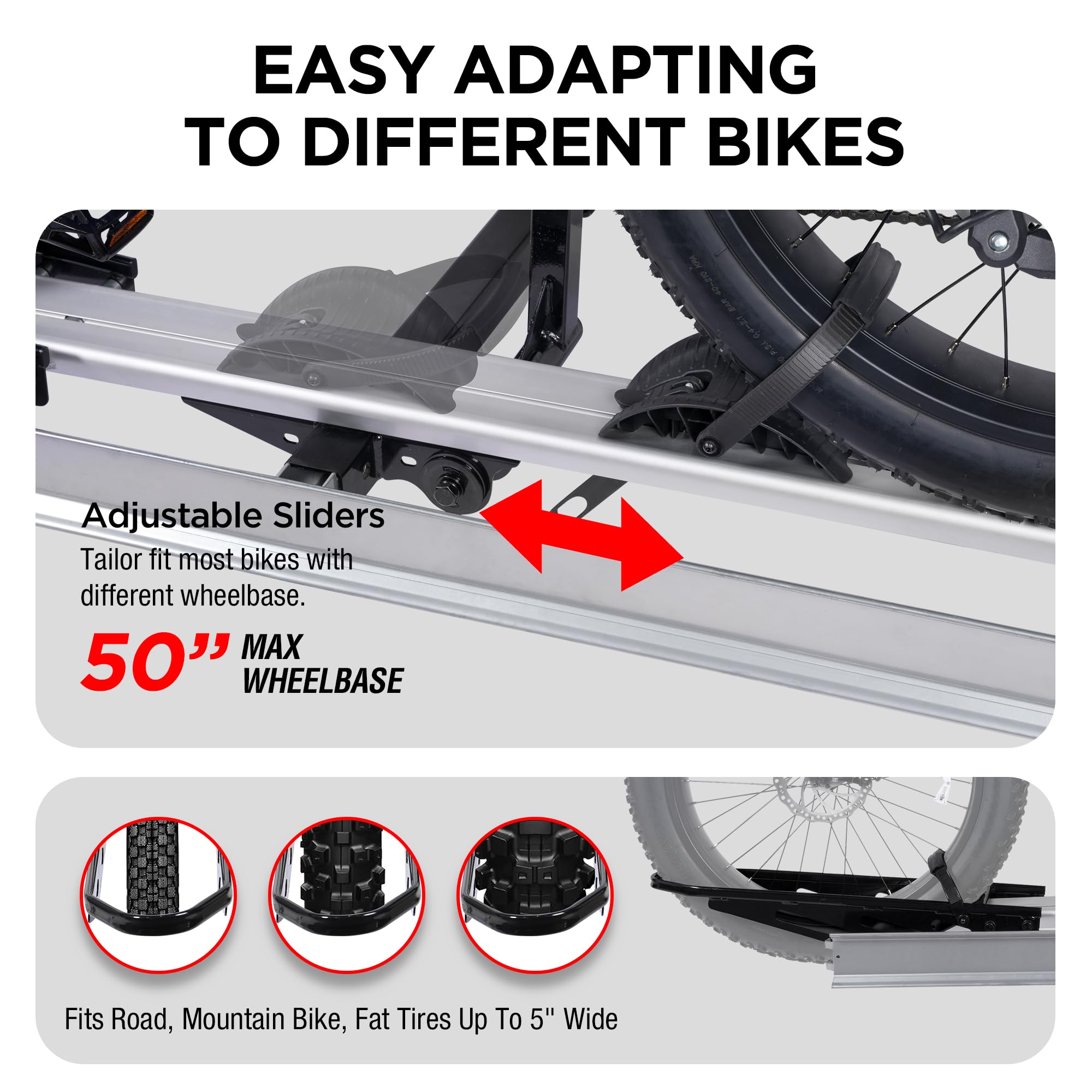 RokRack S One 1-Ebike Rack with Ramp, 100 lbs Capacity, Single Hitch Mount Electric Bike Rack, Fits up to 5" Fat Tire Width and 50" Wheelbase, Ebike Carrier Rack for 2" Receiver for Cars SUVs Vans RVs