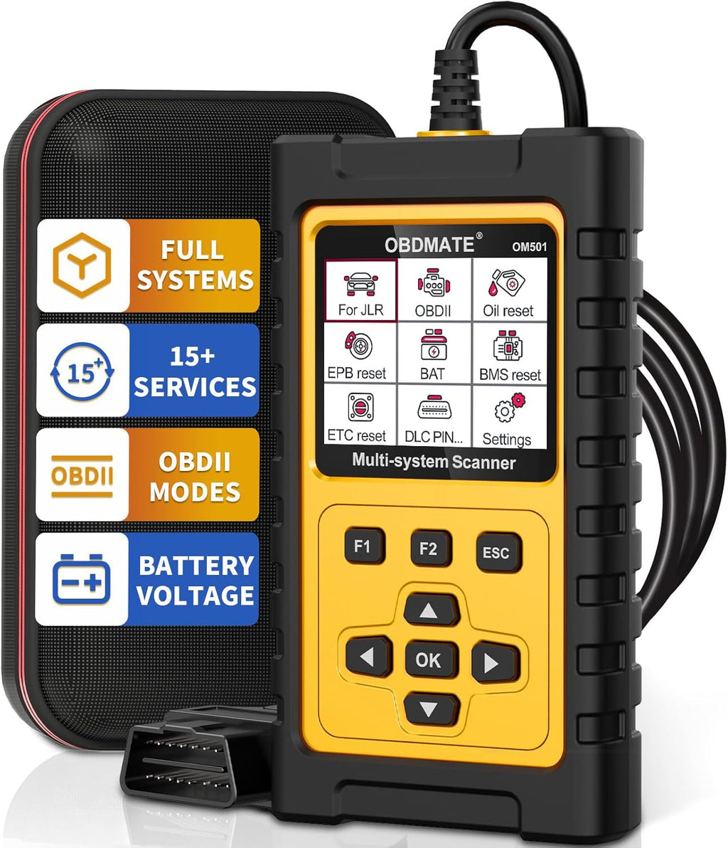OBD2 Scanner for Jaguar/Land/Rover, OM501 All Systems Diagnostic Tool with 15+ Resets (Oil/ETC/EPB/ABS/SAS/BAT Register...), Full OBDII Functions Read&Erase Fault Codes, Free Software Update