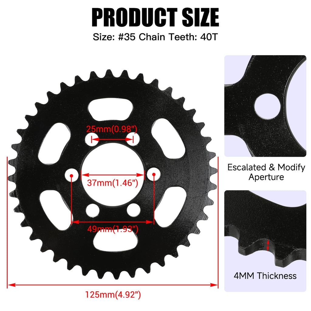 35 Chain Sprocket 40 Tooth Compatible with Coleman Mini Bike CT100U CC100X CK100 Baja DB30 TaoTao GK80 Monster Moto 80cc MBX10 MBX11 Predator 79cc 97cc 98cc 100cc 2.5hp Go Kart Parts