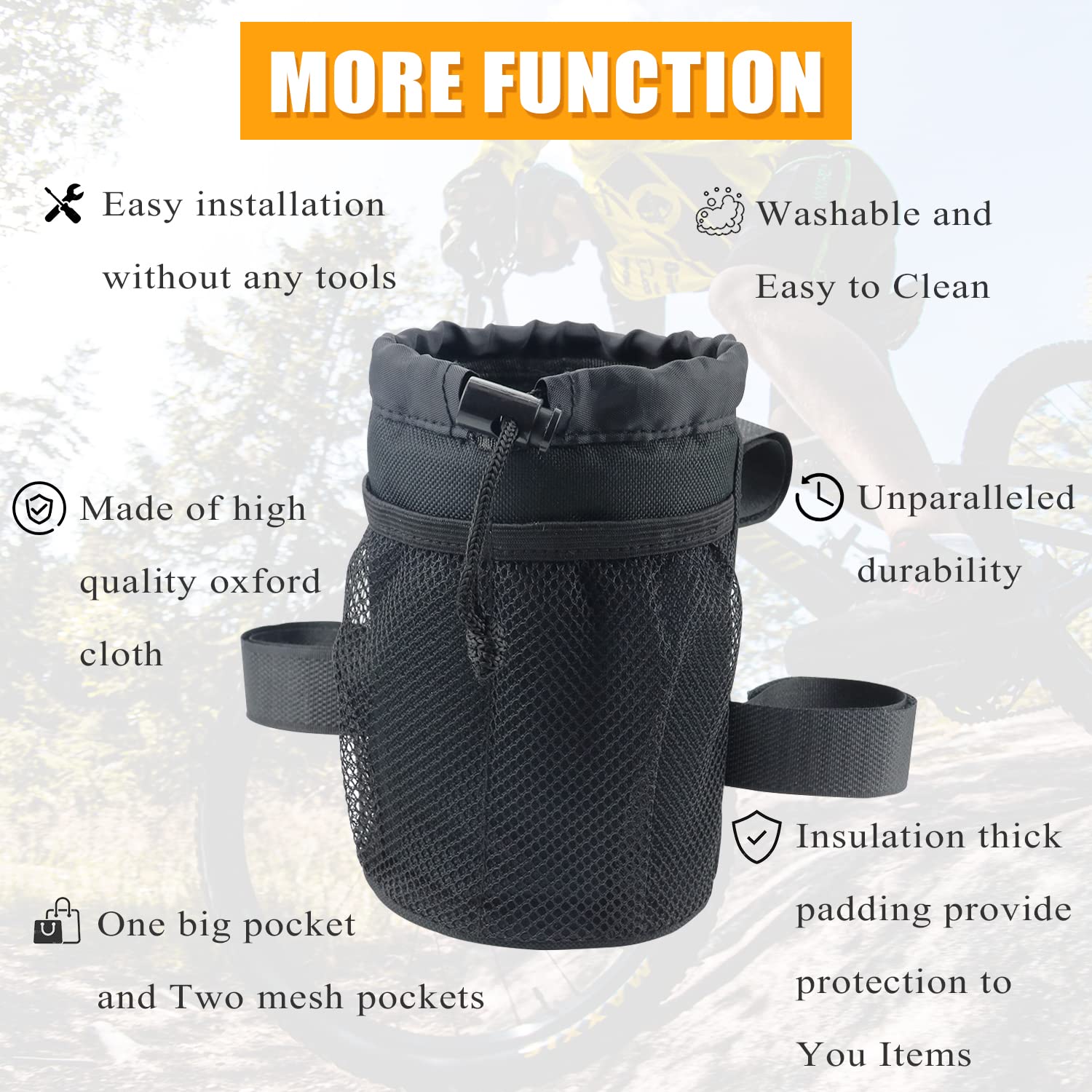 2 Pack Bike Cup Holder Bag Bicycle Handlebar Water Bottle Holder with Mesh Oxford Pocket Phone Drink Cup Holder for Mountain Bikes,Road Bikes,e-Bike,Kids Bikes,Wheelchairs,Cruisers, etc