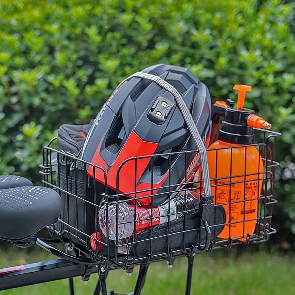 Folding Rear Bicycle Basket, Metal Wire, Black, 55 lbs, 14.5 x 10.6 x 7.8 inches, Rack Mount, Universal