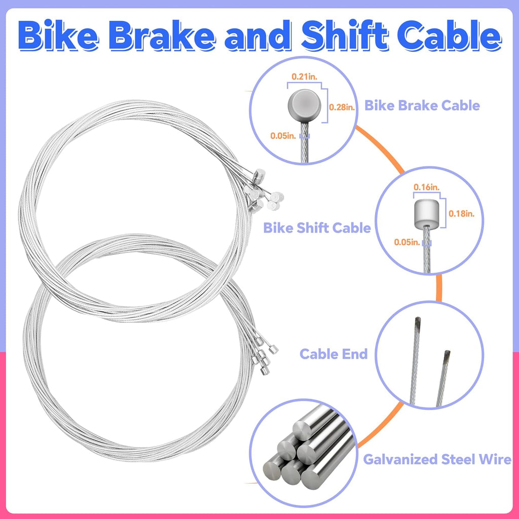 101Pcs Bike Brake Cable Kit with Stainless Steel Wire Cutter, Including Brake and Shifter Cable, Cable End Caps, O-Rings, C-Clips Clamps, Rubber Sleeve and V Brake Guide Inside