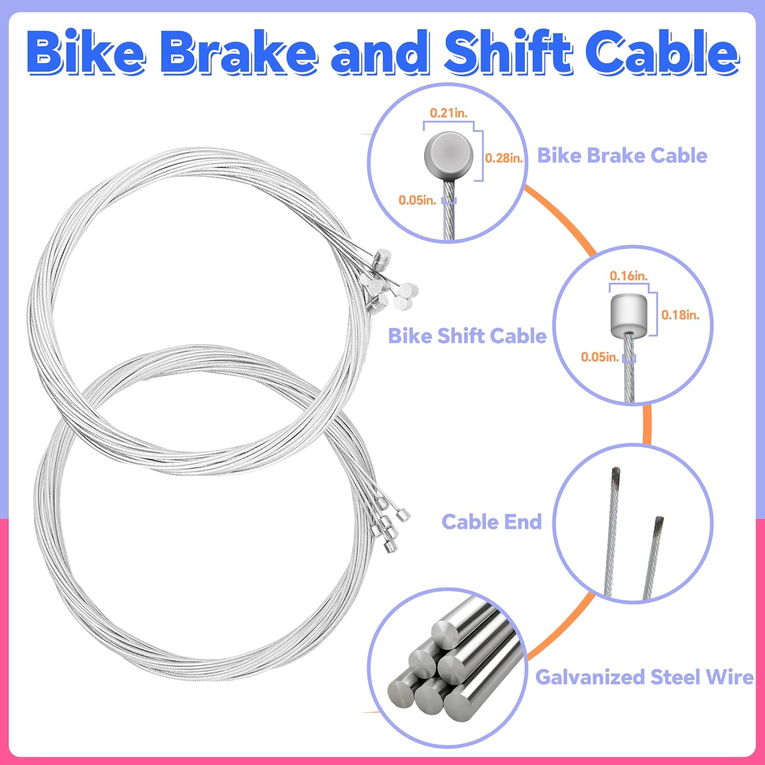 101Pcs Bike Brake Cable Kit with Stainless Steel Wire Cutter, Including Brake and Shifter Cable, Cable End Caps, O-Rings, C-Clips Clamps, Rubber Sleeve and V Brake Guide Inside