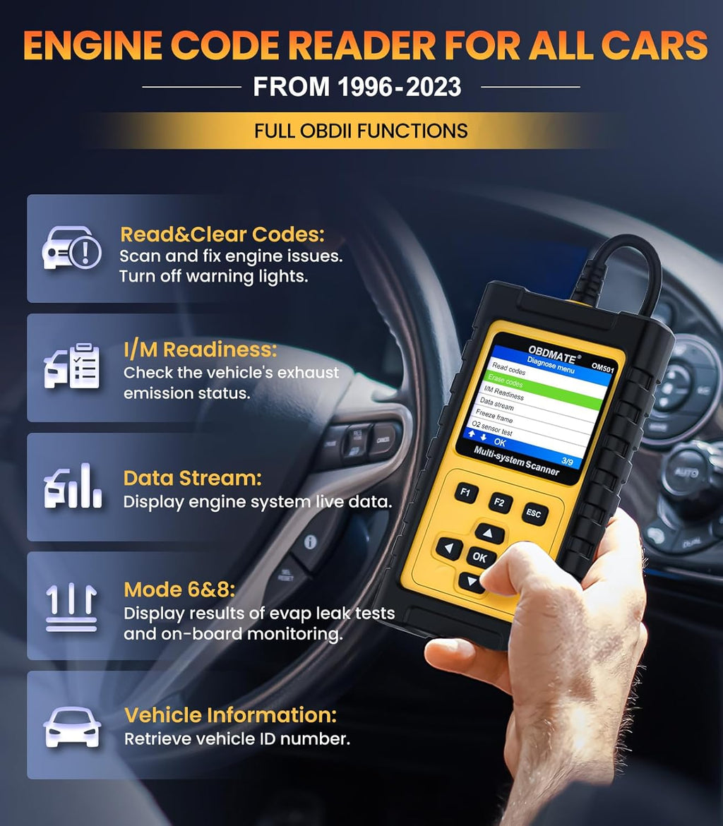 OBD2 Scanner for Jaguar/Land/Rover, OM501 All Systems Diagnostic Tool with 15+ Resets (Oil/ETC/EPB/ABS/SAS/BAT Register...), Full OBDII Functions Read&Erase Fault Codes, Free Software Update