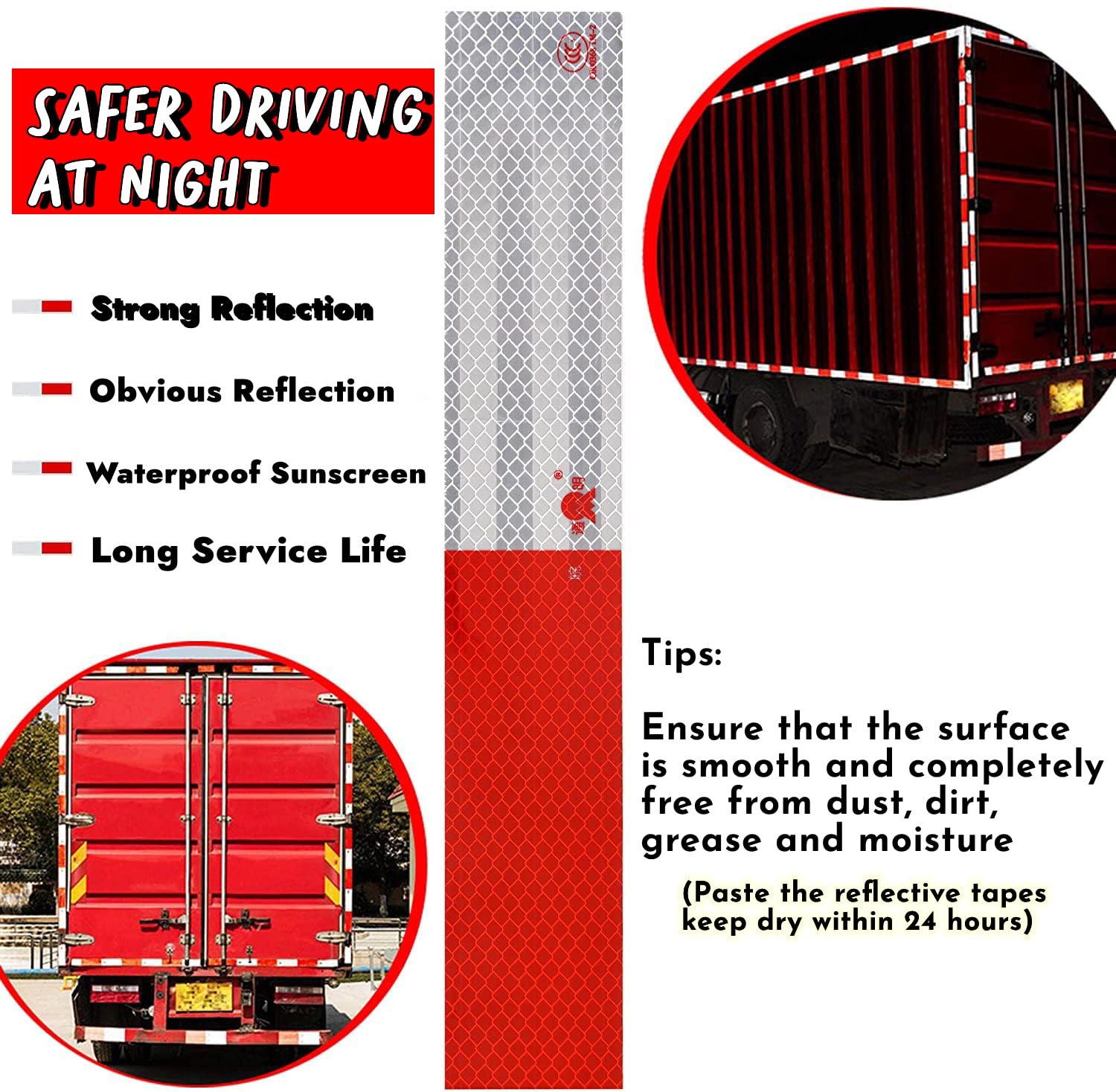 Reflective Trailer Tape, 2" × 11.8" × 30 PCS Red & Silver High Intensity Self Adhesive Reflector Tapes Outdoor Waterproof 3m Safety Dot Retroreflective Tape for Cars, Trailers, Boats, Mailbox (30)