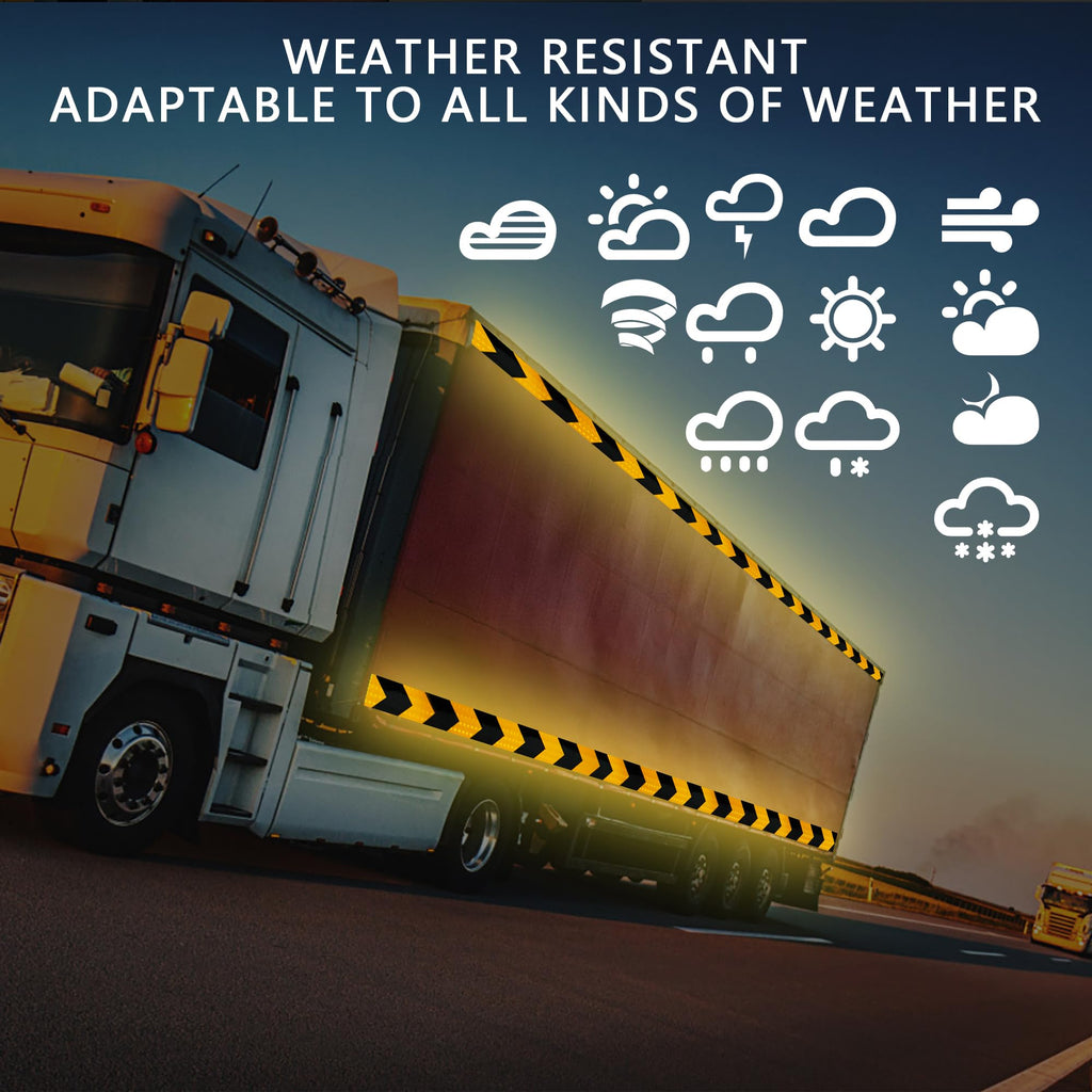 SWRT 2 Inch X 160 FT Reflective Tape Heavy Duty Strong Adhesive Black & Yellow Reflective Tape Outdoor Waterproof Hazard Caution Arrow Sign Safety Warning Tape Reflector Conspicuity Tape for Trailer