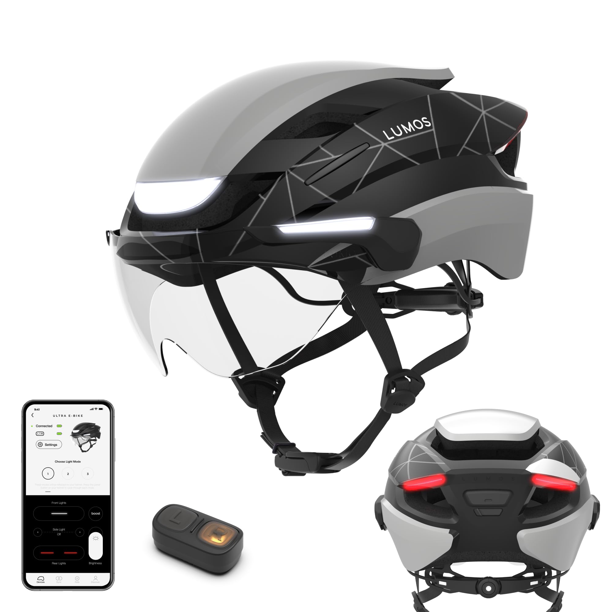Lumos Ultra E-Bike Smart Helmet | NTA 8776 Certified | Front & Rear LED Lights | Retractable Face Shield | App Controlled | EBike, Scooter, Cycling, Bicycle | Adults, Men Women
