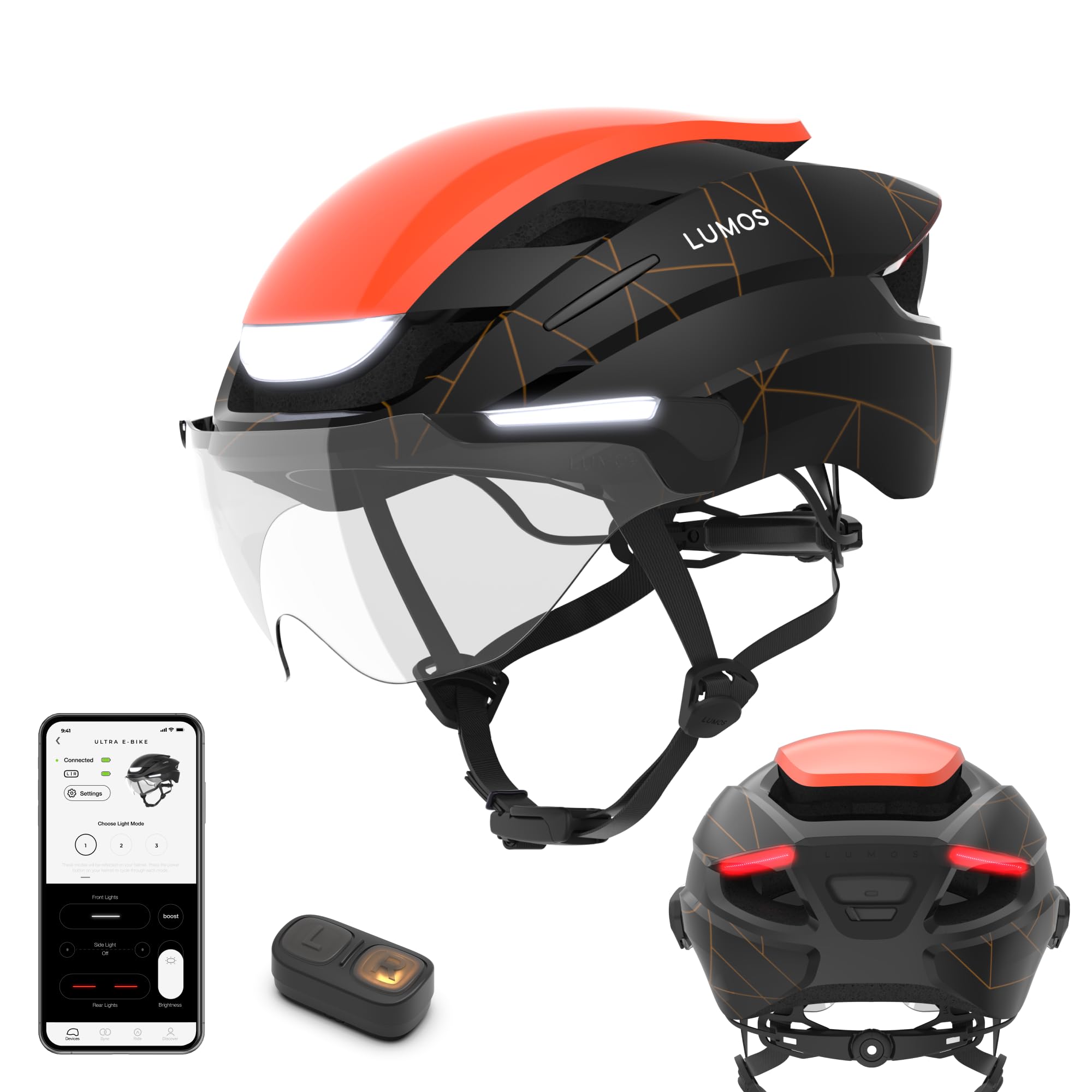Lumos Ultra E-Bike Smart Helmet | NTA 8776 Certified | Front & Rear LED Lights | Retractable Face Shield | App Controlled | EBike, Scooter, Cycling, Bicycle | Adults, Men Women