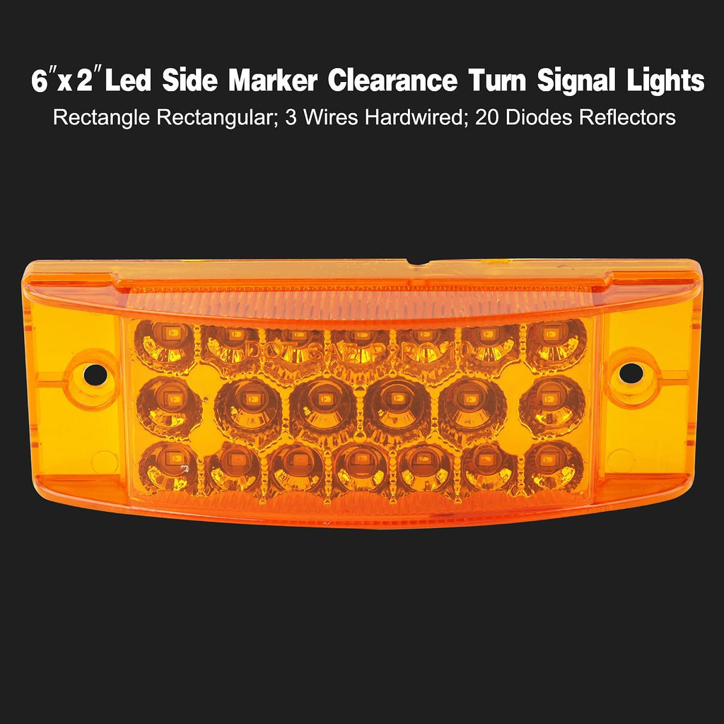 10Pcs 6" Inch Rectangle Led Trailer Side Marker Clearance Lights 20 LED Reflectors, Rectangular Amber 6" x 2" LED Marker Lights Aux Turn Signals Surface Mount Sealed Truck RV Waterproof
