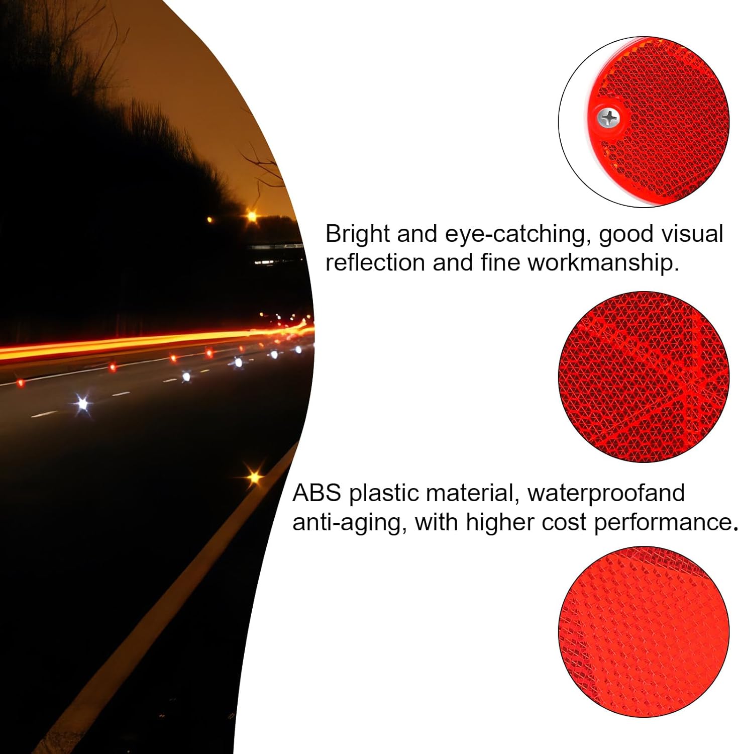 10 Pack 4.5 Inch Red Screw on Reflectors, DOT SAE Approval Road Safety Fence Gate Posts Rear Reflectors for Mailboxes Driveway Trailer Caravan Tunnels Truck Tractor Boat Lorry Motorcycle