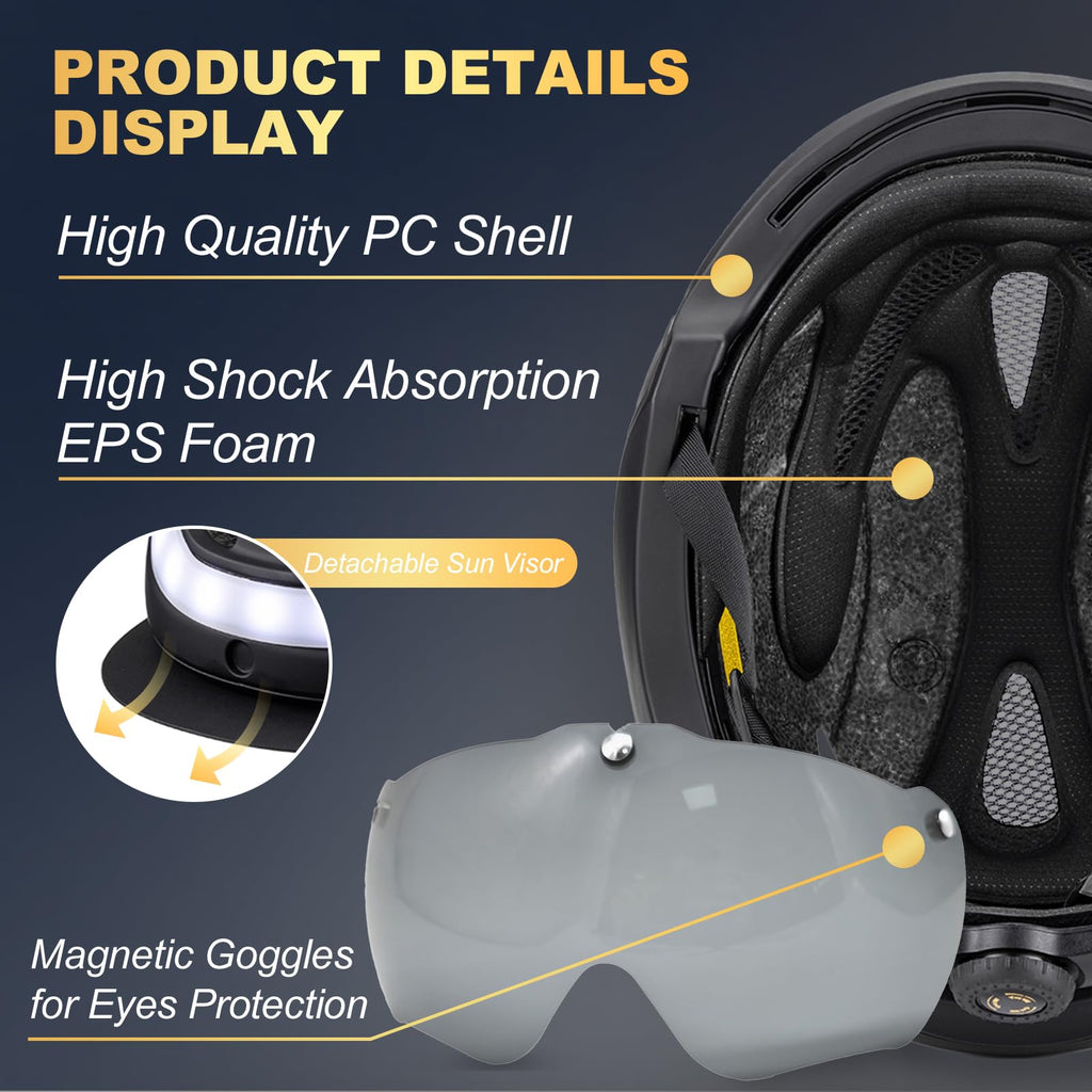 Favoto Bike Helmet with Turn Signals - CPSC Certificated Dual Shell Helmet with Removable Visor & Goggles USB Rechargeable