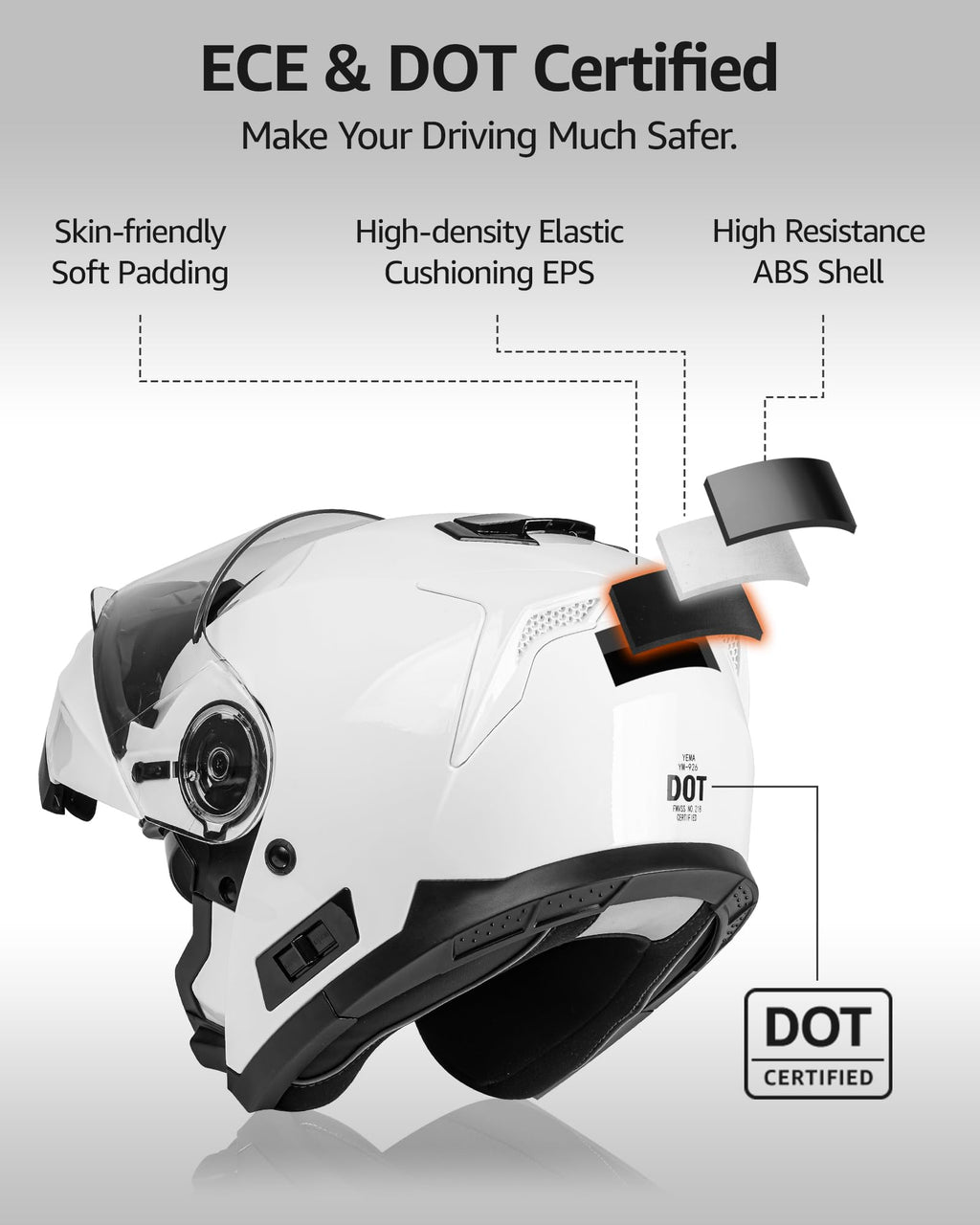 YEMA Modular Motorcycle Helmets, DOT Approved Full Face Motorcycle Helmet with Flip Up Dual Visor, Helmets for Adults Men Women Helmets for Street Scooter ATV E-Bike - YM-926